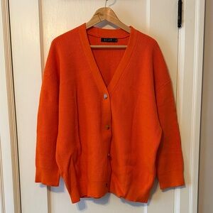 Orange V-Neck Button-Up Sweater
